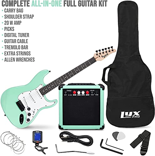Lyxpro Full Size Electric Guitar Green With 20W Amp Package With All Accessories, Mackie Producer 2-2 Audio/Midi Interface With Music Production Software Download And Professional Headphones #TOP1