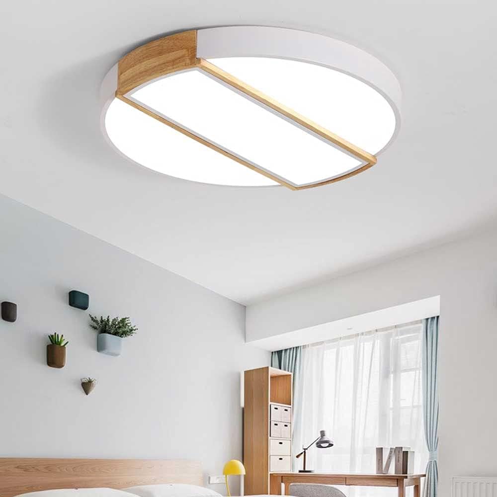 Ceiling Light LED Dimmable Round Ceiling Lamp Household Ceiling Embedded Installation Lighting Modern Simple Metal Strip Wood Art Ceiling Light Energy-Saving Lamp