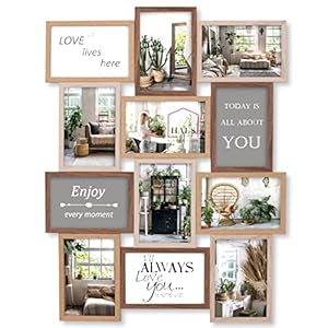 HAES DECO – Bilderrahmen Collage/Holz Bildergalerie Stockholm in 3 Brauntönen Fotocollage für 12 Fotos 10×15 (Größe 58 x 44 cm) – MP155
