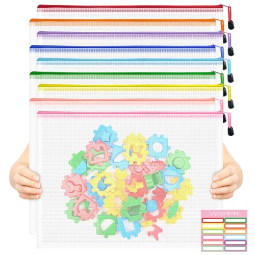 Image of 9pcs Mesh Zipper Pouch Bags, A3 Sizes, 9 Colors, Board Game Storage, Travel, School, Office Organize