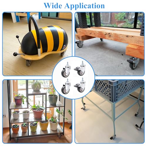 Lenkrollen für Möbel, M8 Möbelrollen Klein 2 Rollen mit Bremse und 2 Ohne Bremsen 360° Drehbar, Rutschfeste Gummirollen für Innen Außen Möbel (2 Zoll)