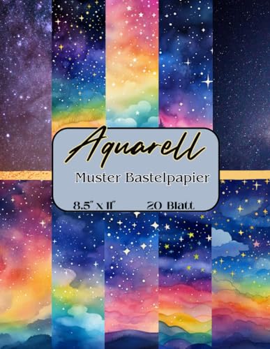 Bastelpapier Muster Aquarell: Scrapbooking papier Regenbogen Nacht Sterne |...