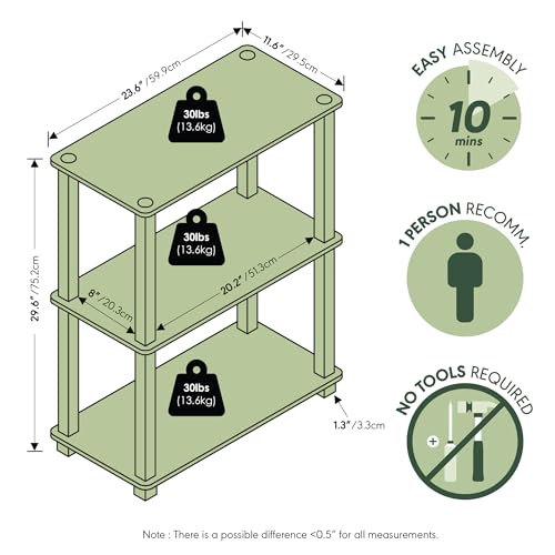 Image of Furinno TURN-S-TUBE Storage Shelves, 3-Tier Book Shelf, Corner Shelf, Toolless Open Shelves, for Organization and Storage, Living Room, Garage, Home Office, Americano