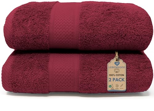 LEBENGOOD – Lot de 2 Serviettes de Bain 100% Coton –pour de Douche et Toilette, Drap de Bain – Doux, Absorbant et certifié Oeko-TEX – Linge de Bain...