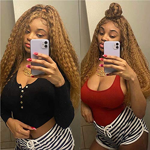 Glisdia Lace Front Wig Human Hair 27 Color Wig For Women Silky And Soft Honey Blonde Human Hair Pre Plucked Bleached Knots Raw Indian Virgin Hair Kinky Curly Wig High Density Grade 9A,24 Inch