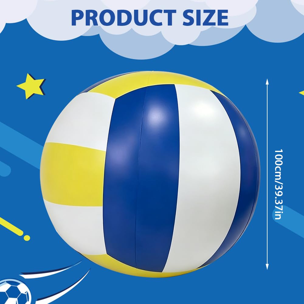Palla da spiaggia con diametro di 100 cm, grande pallone gonfiabile gigante in gomma robusta, gonfiabile con pompa a mano, pallone da beach volley, giocattolo per interni ed esterni