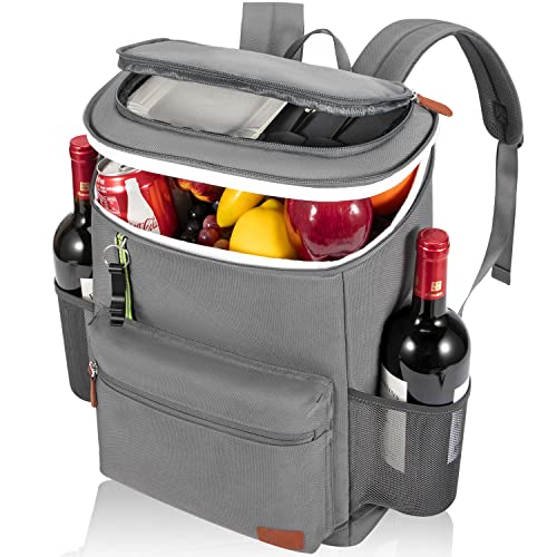 Voova Backpack Cooler Insulated Waterproof Leakproof Cooler Backpack, Portable Soft Sided Coolers Bag for Men Women to Beach Lunch Picnic Camping Hiking Fishing Travel Trips, 30 Cans, Grey