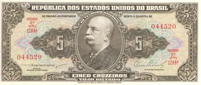 Billet 5 Cruzeiros Brésil 1954 numismatique de prestige spécimen P-158b