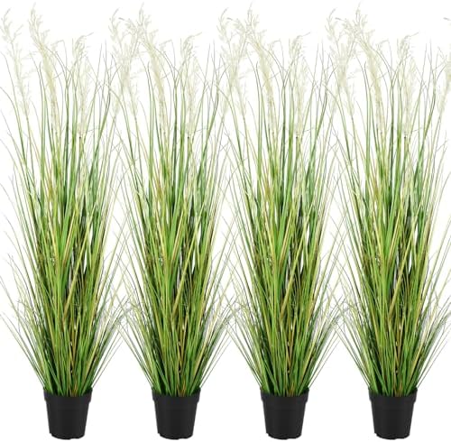 Jexine 4 Pcs 5 ft Tall Artificial Grass Plant Potted Artificial Greenery Floor Plants Faux Pampas Grass Tall in Pot for Housewarming Gift House Garden Bathroom Lobby Outdoor Decoration