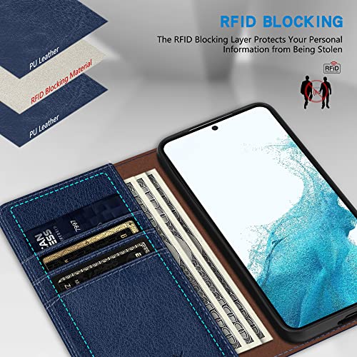 Image of ZZXX for Samsung Galaxy S22 Wallet Case with [RFID Blocking] Card Slot Stand Strong Magnetic Leather Flip Fold Protective Phone Case for Samsung Galaxy S22 Case Wallet(Blue-6.1 inch)