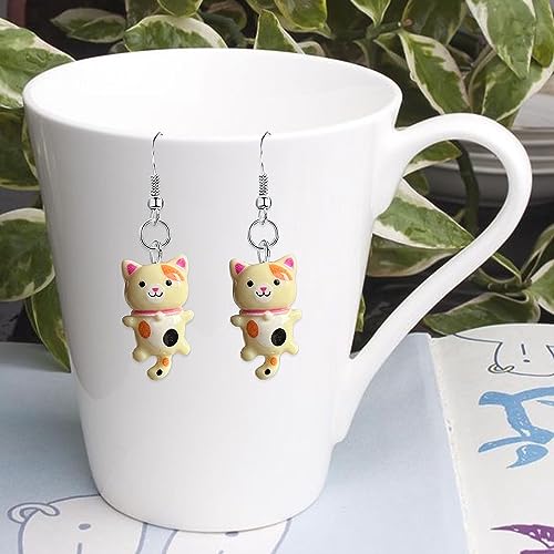 6 Pairs Resin Cute Anime Cat Dangle Earrings Set for Women - Funny Aesthetic Animal Cartoon Kitten Earrings - Lover Cat Birthday Gifts 7