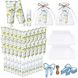 24 Sets Lemon Bow Hand Cream and Lip Balm Amalfi Coast Gifts Lemon Bridal Shower Party Favors Blue Bow Baby Shower Favor for Guest Travel Size Hand Lotion and Lip Balm Bulk Birthday Party Supplies