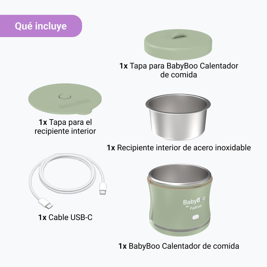 BABYBOO Calentador de biberón portátil - Calentador de biberón y alimentos para bebés con batería, control a través de aplicación, calentamiento rápido 70 W, anillo LED, hasta 45 °C, bandeja extraíble