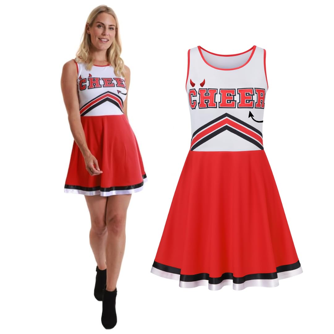 Rosevale Costumes Adult Zombie Cheerleader Costume - Women’s Scary Cheer Outfit for Halloween Parties, Fancy Dress & Horror Cosplay (XL)