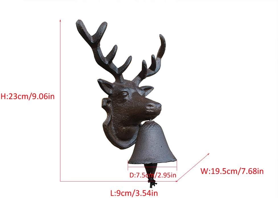 Cast Iron Dinner Bell, Cast Iron Door Bell - Deer Head Door Bell Hand Bell, Wall Hanging Decoration, Decorative Cast Iron Hanging Door Bell Dinner Bell Wall Mount Door Bell/Small Size
