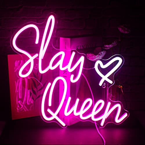 Image of Slay Queen Neon Sign Pink White LED Neon Light Up Signs for Wall Decor Usb Neon Light for Bedroom Preppy Girl Aesthetic Room Dorm Decor Y2k Party Gifts
