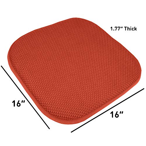 Sweet Home Collection Chair Cushion Memory Foam Pads Honeycomb Pattern Slip Non Skid Rubber Back Rounded Square 16" X 16" Seat Cover, 4 Pack, Rust #TOP3