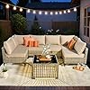 7 piece wicker patio furniture set boho outdoor conversation set sectional sofa with water resistant beige thick cushions and coffee table  urban country home decor