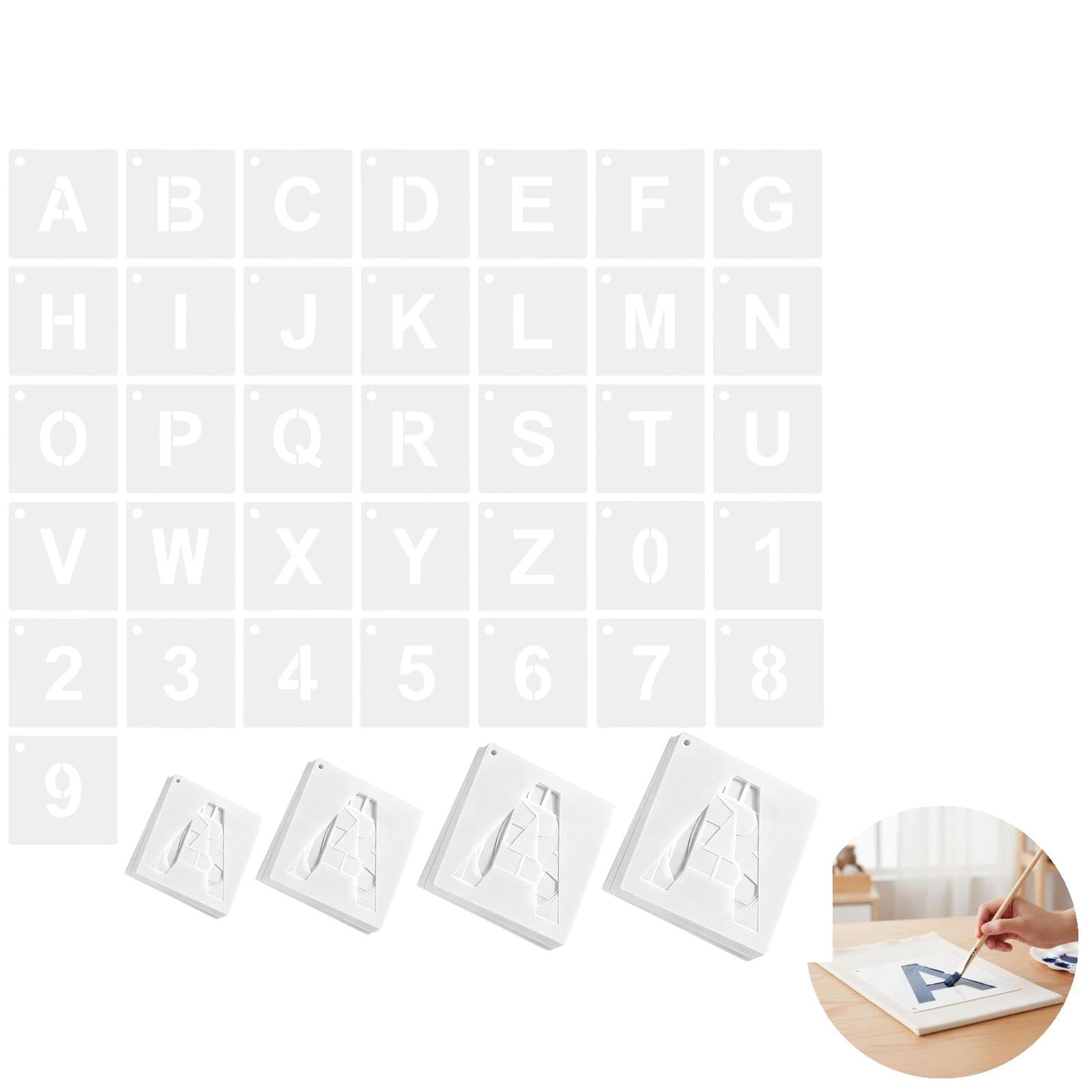 144-teiliges Buchstaben- und Zahlen-Schablonenset, wiederverwendbare Kunststoffschablonen zum Malen, einschließlich 1, 2, 3, 4 Zoll, weiße PET-Schablonen für Wände, Stoffe