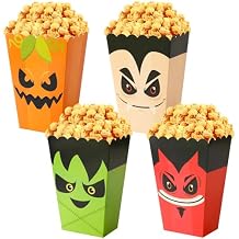 DECYOOL 24 Pcs Halloween Popcorn Boxes, 4 Designs Mini Halloween Popcorn Bags for Snacks Candy Cookies Party Favors