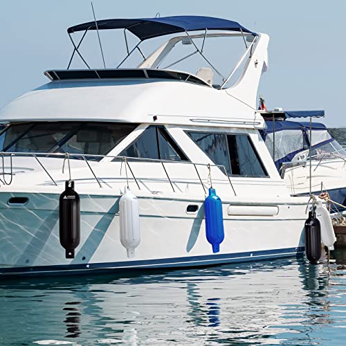 Image of Leader Accessories Ribbed Twin Eyes Boat Fender Bumper Pack of 4 Includes 3 /8'' Fender Lines and Pump to Inflate