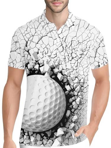 Image of PAGYMO Funny Golf Shirts for Men Crazy Printed Pattern Novelty Moisture Wicking Performance Mens Polo Shirt