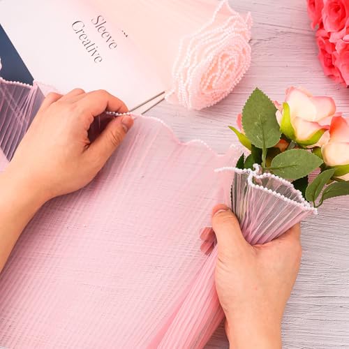 IWOLOMI 26.2 Yard Flower Wrapping Paper 6 Pack Pearl Wrinkled Wavy Net Yarn Flower Wrapping Bouquet Wrapping Paper for Mothers Day Graduation Wedding Florist Supplies DIY Floral Crafts 3 Colors by IWOLOMI - Image 5