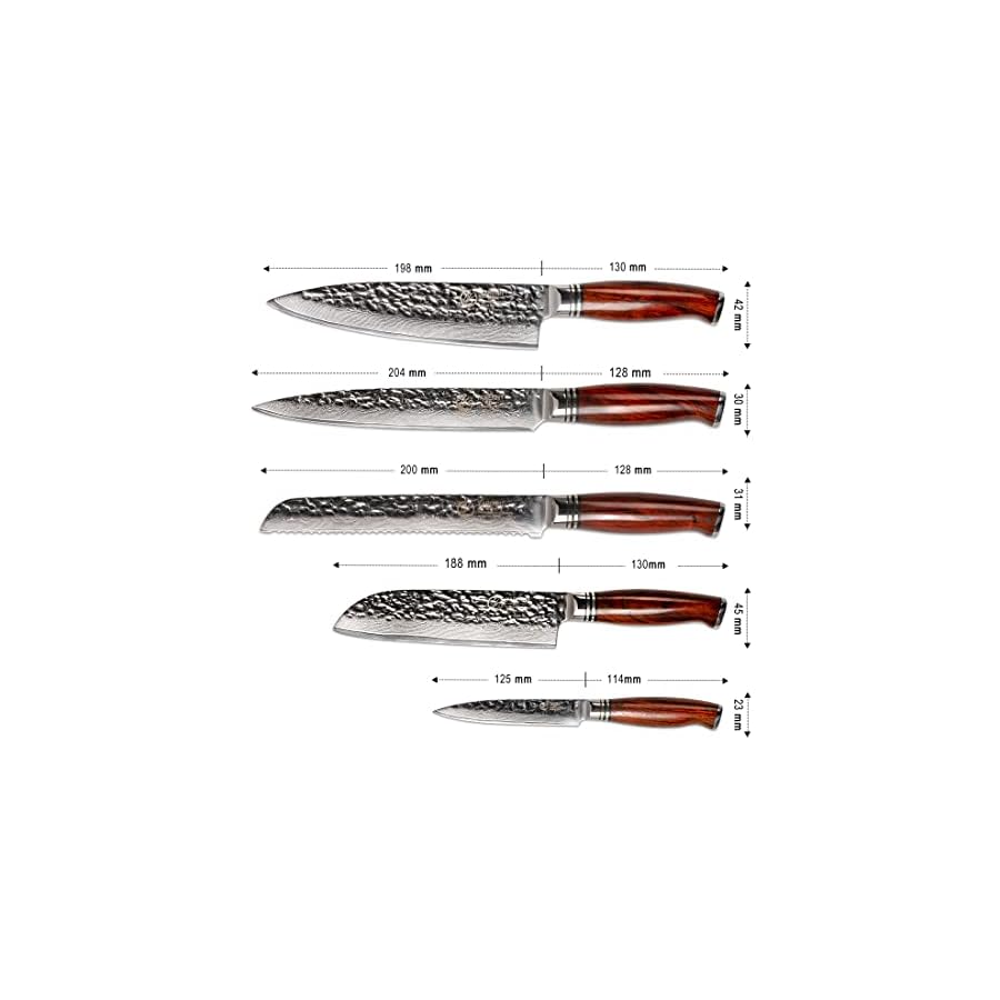 Yarenh-Chef-Knife-Set-Professional-5-PcsHigh-Carbon-Japanese-Damascus-Steel-BladeDalbergia-Wood-HandleGift-Box-Packaging-Sharp-Kitchen-Knife-Set-HTT-Series YARENH Kitchen Knife Set without Block, 5 Piece Professional Sharp Chef Knives, Damascus Stainless Steel, 73 Layers, Full Tang, Dalbergia Wood Handle, HTT Series