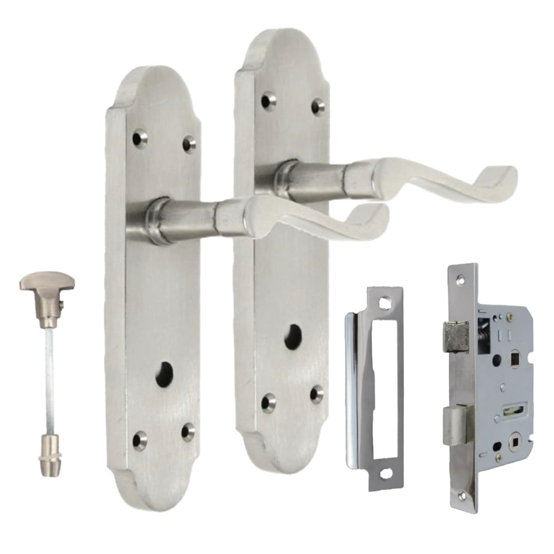 Epsom Door Handle Silver Epsom Door Handles Epsom Style Victorian Scroll Bathroom Handle In Satin Nickel With Sash Lock Elegant Door Handle Set For Bathroom Privacy And Security (1 Pair Of Bathroom Handles Bathroom Sash Lock)