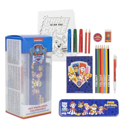 Set para Colorear de la Patrulla Canina - Incluye Rotuladores y Lapiceros de Colores, Estuche y Con Cuadernillo para Dibujar - Accesorios de Papelería Infantiles Producto Original Diseñado en España
