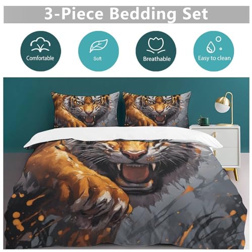 ZGDPBYF Conjunto de capa de edredom de pelúcia Tiger Wildlife, super macio, presas de tigre e garras