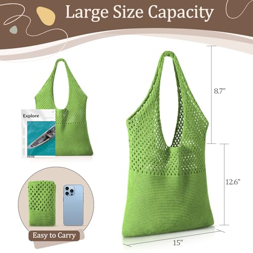 Image of Premillow Crochet Beach Tote Bags, Stylish Mesh Beach Bags Shoulder Bag for Women, Cute Summer Vacation Boho Tote Bag