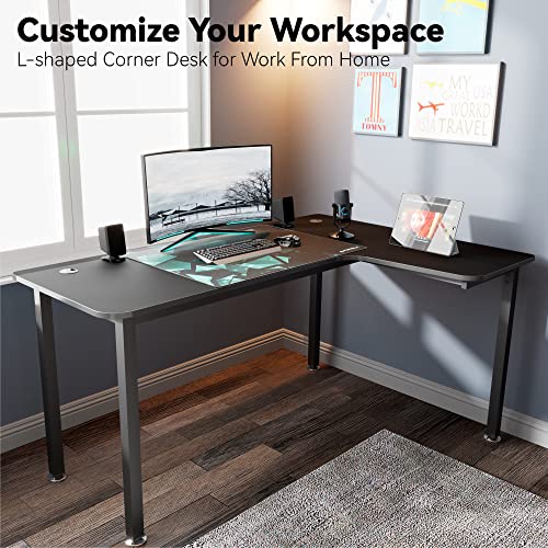 Designa 60 Inch L Shaped Gaming Desk, Corner Computer Desk, Home Office Study Writing Desk, Larger Gaming Table Gamer Workstation With Mouse Pad, Space Saving, Easy To Assemble, Right Side Black #TOP3