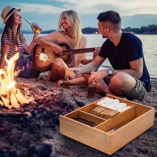Smores Kits,Bamboo Smores Box with a Lid,Smores Caddy with 6Pcs Extendable Marshmallow Roasting Sticks,Exquisite Smores Kit for Fire Pit Outdoor - Perfect for Outdoor Parties, Entertaining, Camping - Image 7