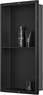 Bernkot Stainless Steel Shower Niche 24" X 12" Matte Black Double Shelves Rimless No Tile Needed Wall Niche Recessed Shower Shelf for Bathroom Storage