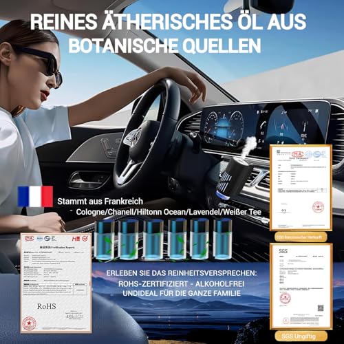 6PC Elektrischer Auto-Lufterfrischer, Ultraschall-Zerstäuber, Intelligente 3 Modi, Automatischer Ein-/Ausschalter, Eingebauter Akku, französischer Autoduft, Anhaltende Frische 12 Monate CFK-6Z