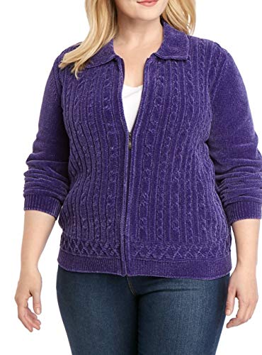 Alfred Dunner Women's 2019 Classics Textured Chenille Zip-Up Cardigan (Purple, 3X) #TOP24
