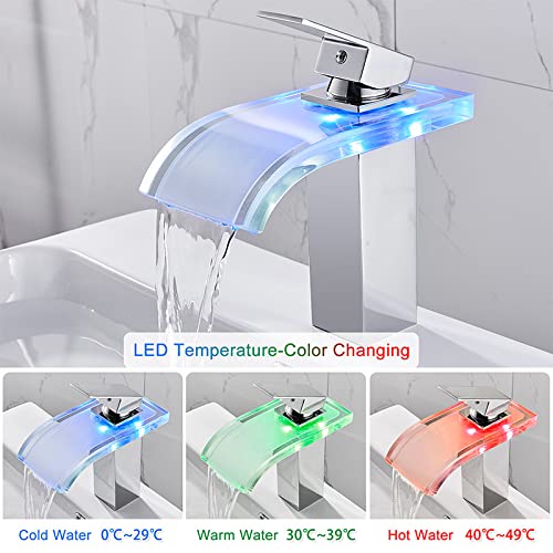 Robinet avec laiton de bassin à commande unique et mitigeur cascade LED pour lavabo - 4
