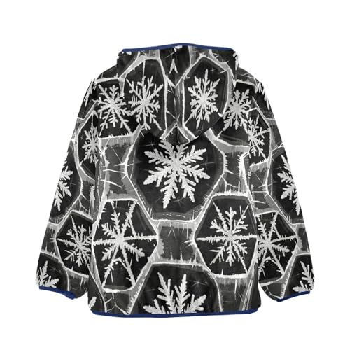 Snowflake Pattern Black White Toddler Fleece Jacket Girl Boys Hooded Fleece Jacket Coat Warm Outwear Zip-up 3-10T2