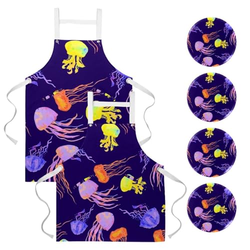 Tablier de serveuse méduse multicolore idéal pour pâtisserie et bistrot