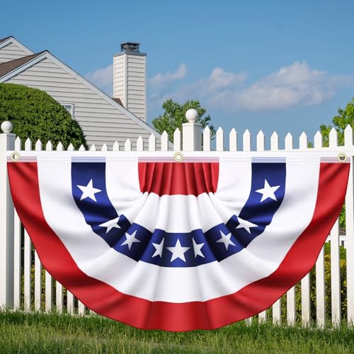 Image of 8 Pack 3x6 Ft American Pleated Fan Flags, USA Patriotic Half Fan Bunting Banners for Outdoor Porch, 250th Anniversary, Memorial Day, Independence Day, 4th of July Decorations