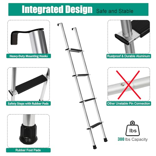 Image of 52 inch RV Bunk Ladder, 4 Step Integrated Aluminum Camper Bunk Bed Ladder with Anti-Slip Rubber Foot Pads, Sliver