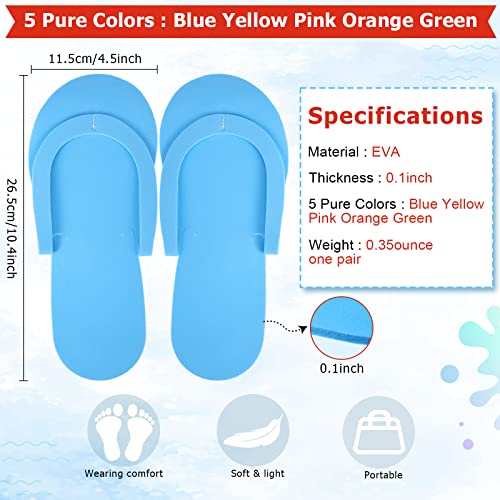 JenPen 60 Pairs Disposable Slippers Foam Pedicure Flip Flops Colorful Disposable Flip Flops Foldable