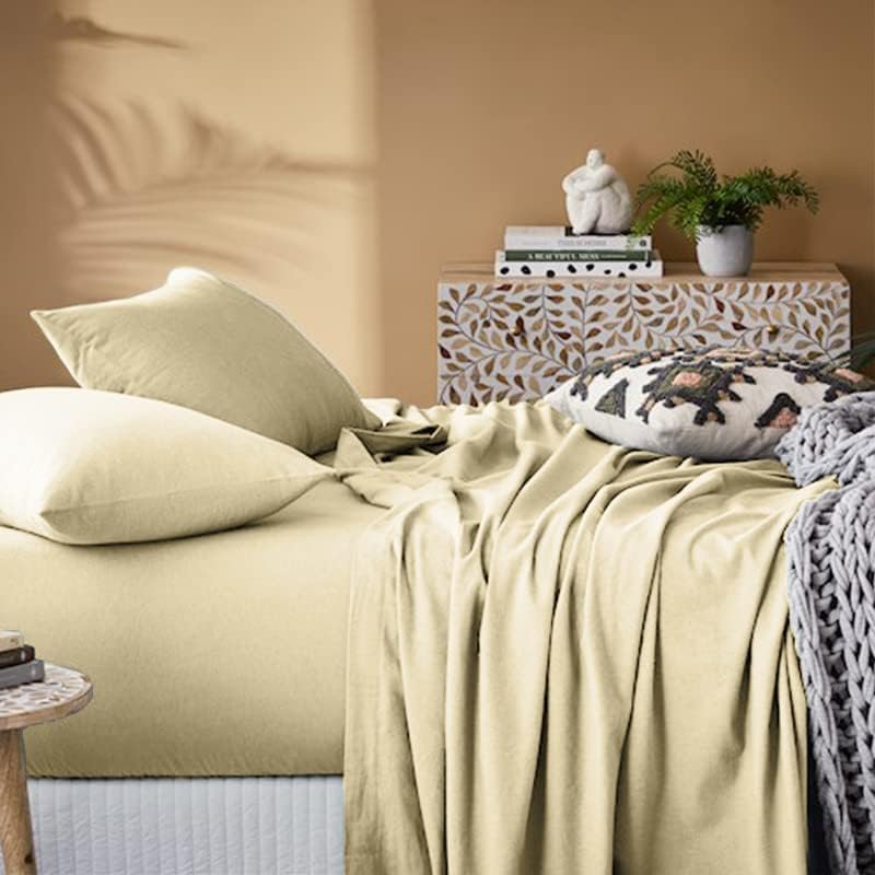 Thread Count - 100% Cotton Double Brushed Flannel Sheet Set - 170 GSM Heavyweight, Deep Pockets, Pre-Shrunk & Anti-Pill, All Around Elastic – King - Sand