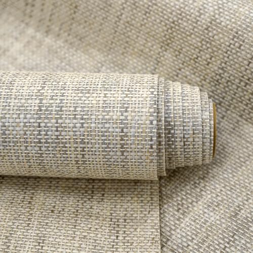 Ansehan Grasscloth Textured Wallcovering W712 Terraces Collection 36" W x 8 Yard L, Natural Modern Paper Weave, Non Prepasted Home Décor for Boho Living Sapce Feature Wall, Beige/Gray/Wheat Ansehan Grasscloth Textured Wallcovering W712 Terraces Collection 36" W x 8 Yard L, Natural Modern Paper Weave, Non Prepasted Home Décor for Boho Living Sapce Feature Wall, Beige/Gray/Wheat