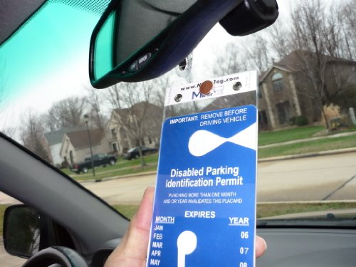 MirorTag Gold Plus by JL Safety -holds NC & NJ handicap long parking placard. Easily Display & Put Away parking Tag. Hard plastic. Magnetically snaps On & Off to a Hook behind your mirror. Made in USA