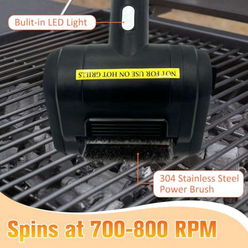 Image of Electric Rechargeable Grill Brush,Grill Cleaner for Outdoor Grill with 800 RPM Motor - Bristle Stainless Steel Grill Cleaner with LED Light for BBQ, Heavy Duty Grill Cleaning(Black)