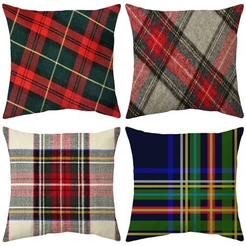 ZHAOMIMI 4er Set Dekorativ Kissenhülle Baumwolle Kissenbezug Doppelseitiges Muster Dekokissen Sofakissen für Couch, Auto, Schlafzimmer 45x45 cm (Streifen)