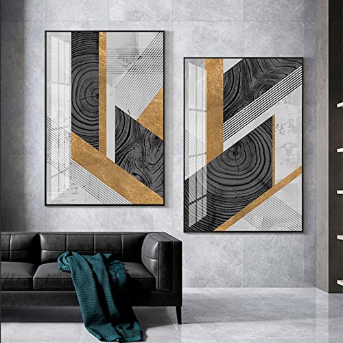 Lienzo de salón moderno con líneas abstractas doradas y negras