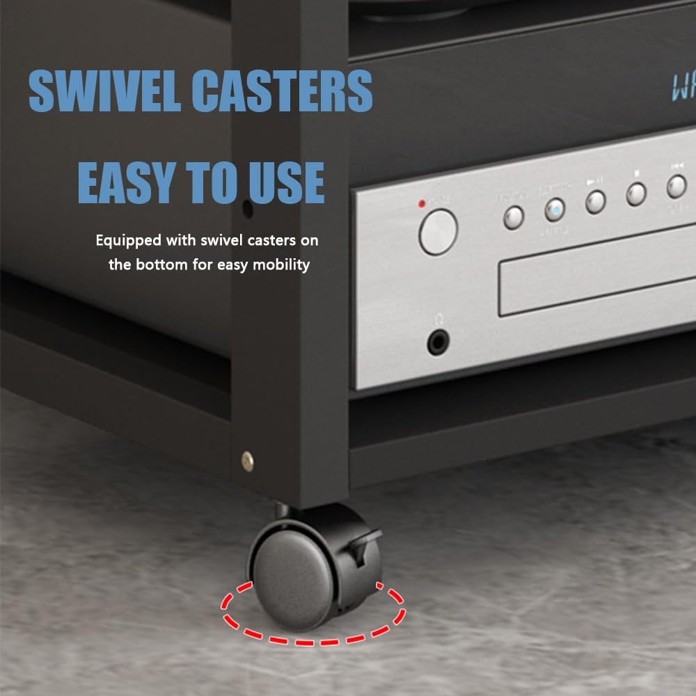 Soporte Multimedia AV Móvil Mueble Equipo HiFi Ajustables En Altura, Estante Medios Audio Video De 3 4 Capas, Gabinete De Almacenamiento HiFi(Black,3-Tier)